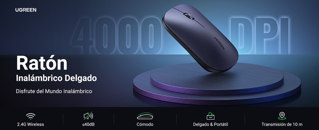 UGREEN MOUSE INALAMBRICO PORTABLE NEGRO 4000 DPI